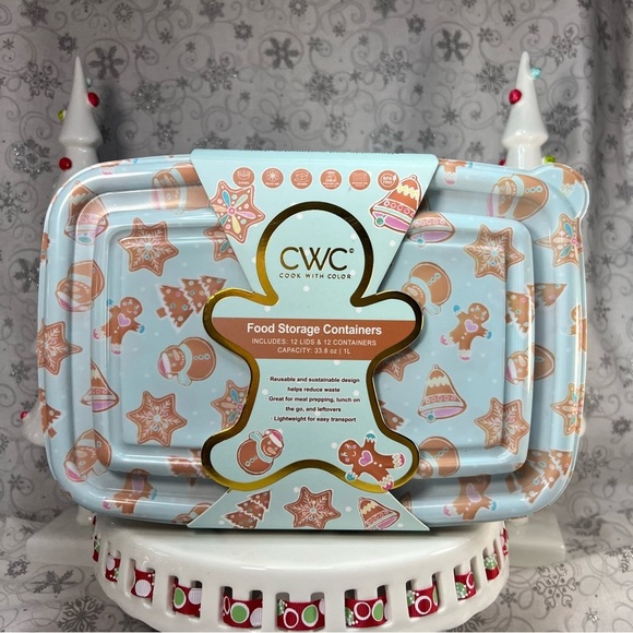 CWC Pastel Blue Christmas GIngerbread Snowman Theme Food Storage Containers - 24 - Picture 1 of 10